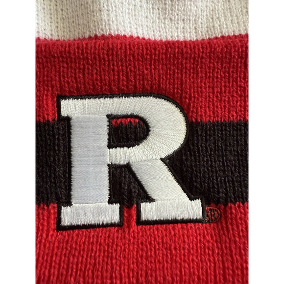 LogoFit Rutgers Scarlet Knights Red Primetime Striped Pom Mens Knit Hat - Picture 2 of 6